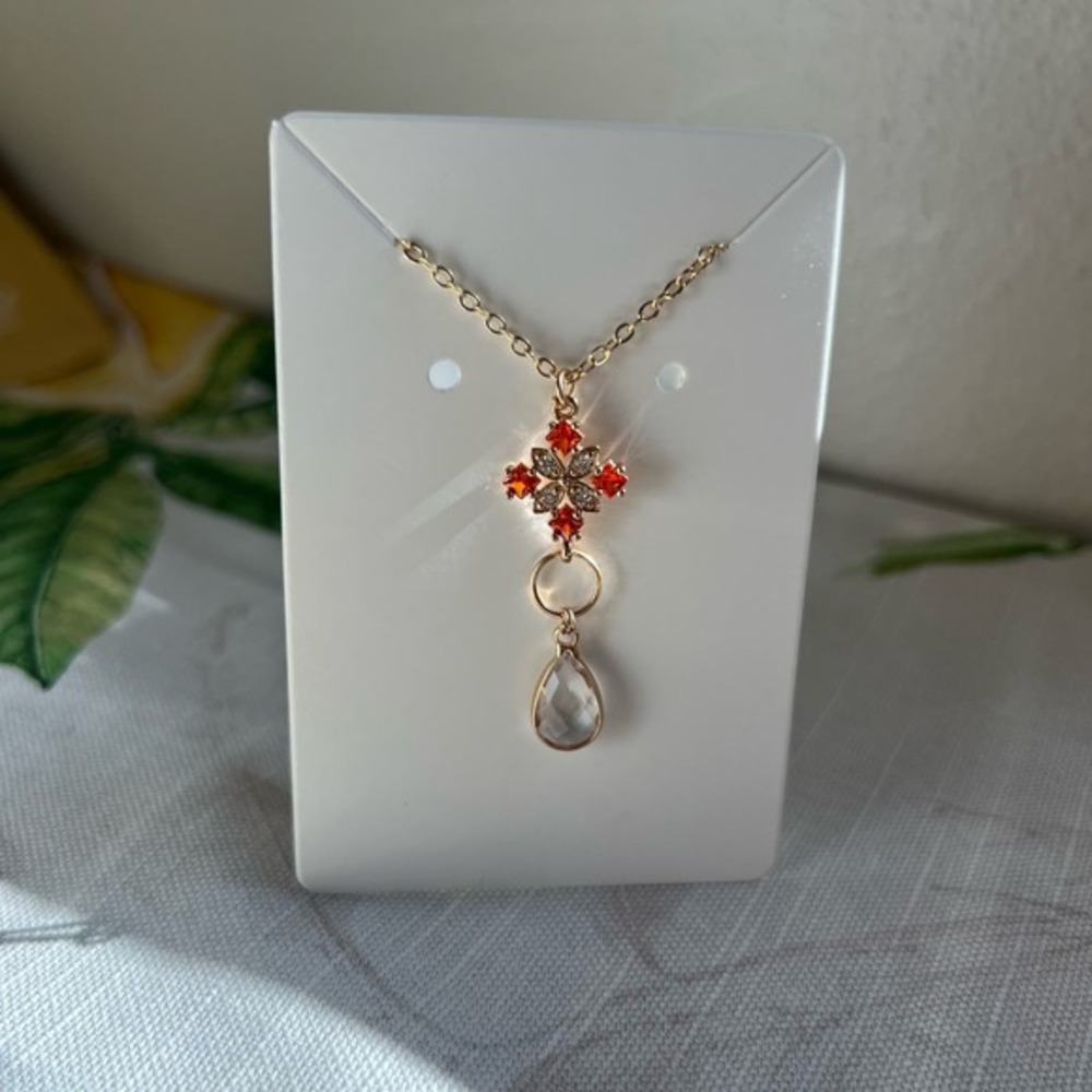 Orange Quartz Crystal Jewelry Set, Diamond Cross Shape, Mini Hoops, Casual - Picture 6 of 9